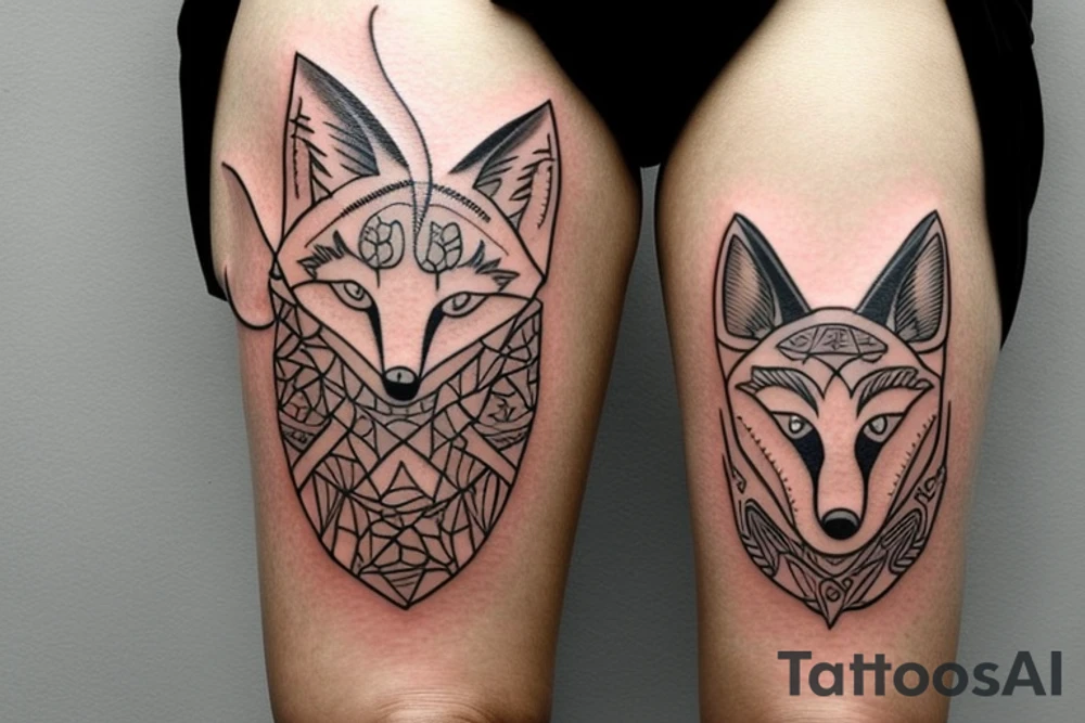 Twin foxes tattoo, side thigh. tattoo idea