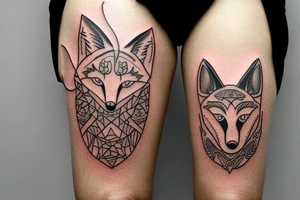 Twin foxes tattoo, side thigh. tattoo idea