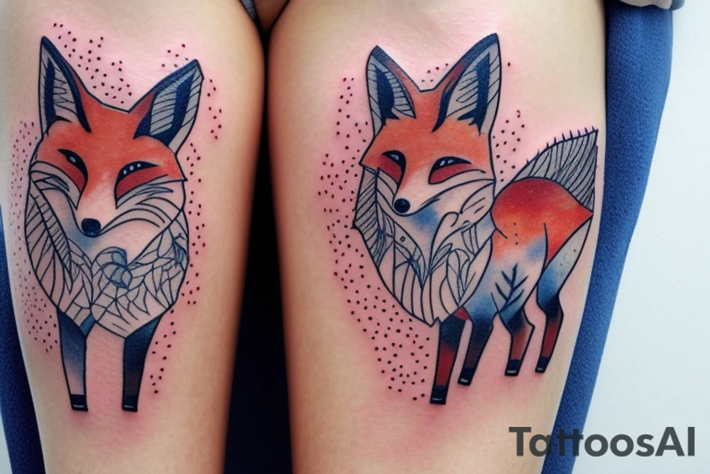 Twin foxes on side of thigh. tattoo idea