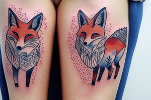 Twin foxes on side of thigh. tattoo idea