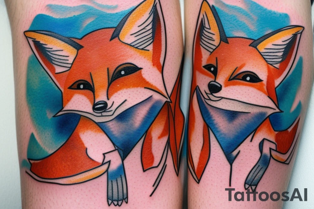 Twin foxes on side of thigh. tattoo idea