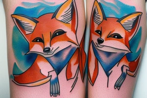 Twin foxes on side of thigh. tattoo idea