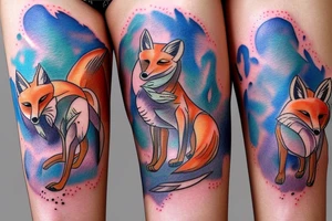 Twin foxes on side of thigh. tattoo idea