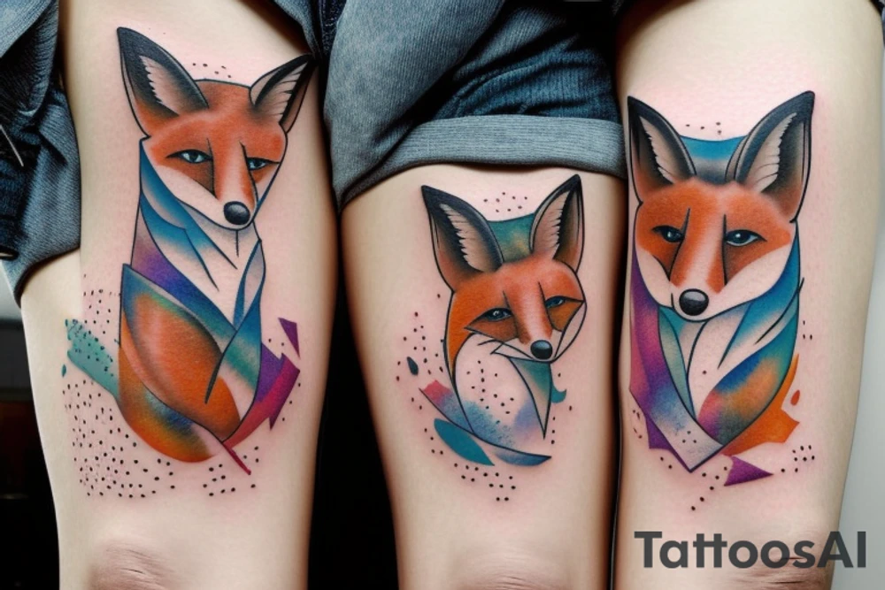 Twin foxes on side of thigh. tattoo idea
