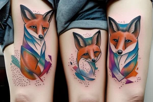Twin foxes on side of thigh. tattoo idea