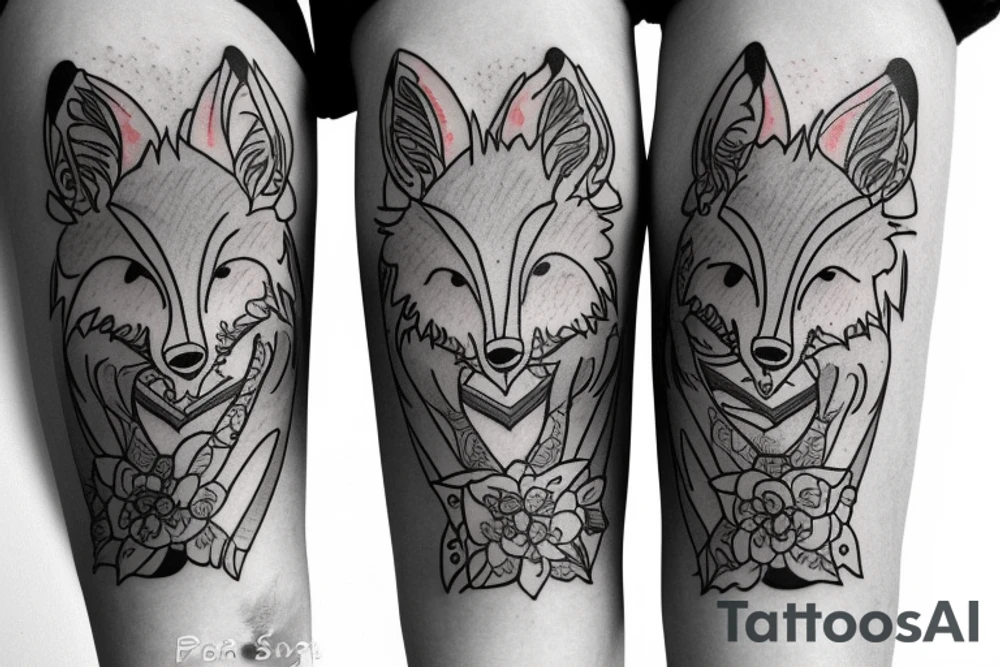 Twin foxes on side of thigh. tattoo idea