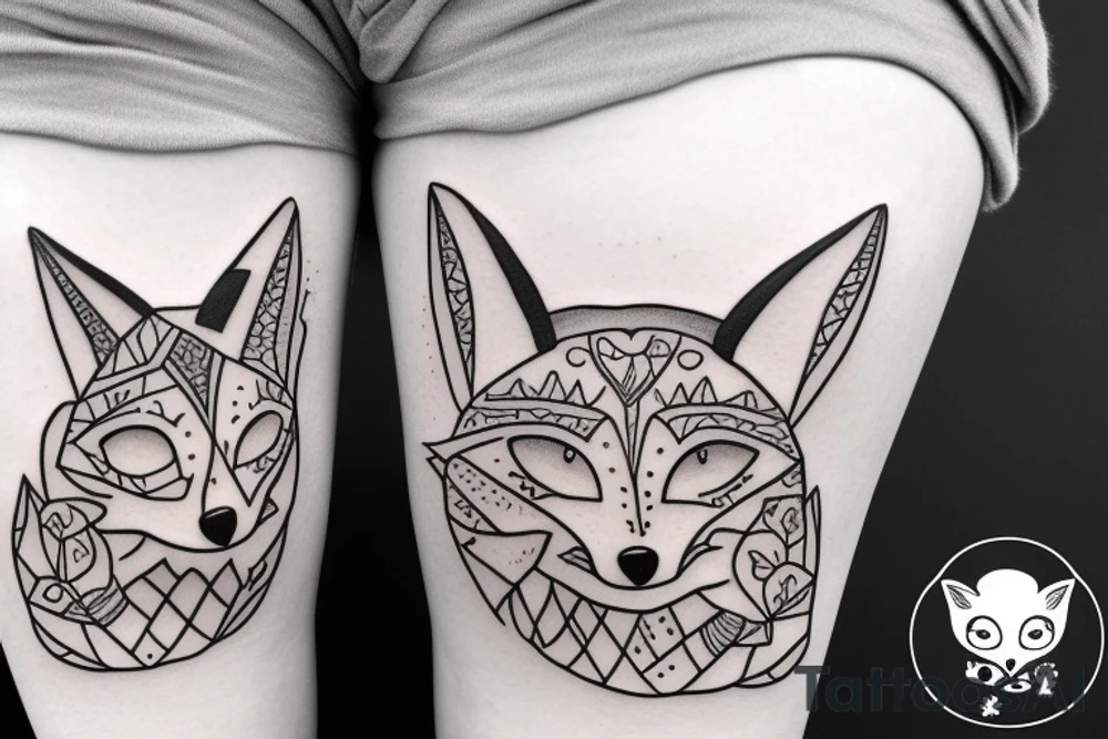 Twin foxes on side of thigh. tattoo idea