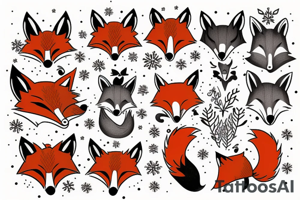 Winter fox + autumn fox side of thigh tattoo idea
