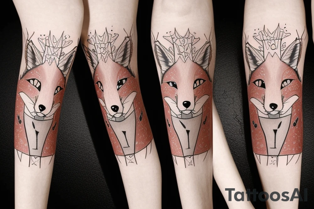 Winter fox + autumn fox side of thigh tattoo idea