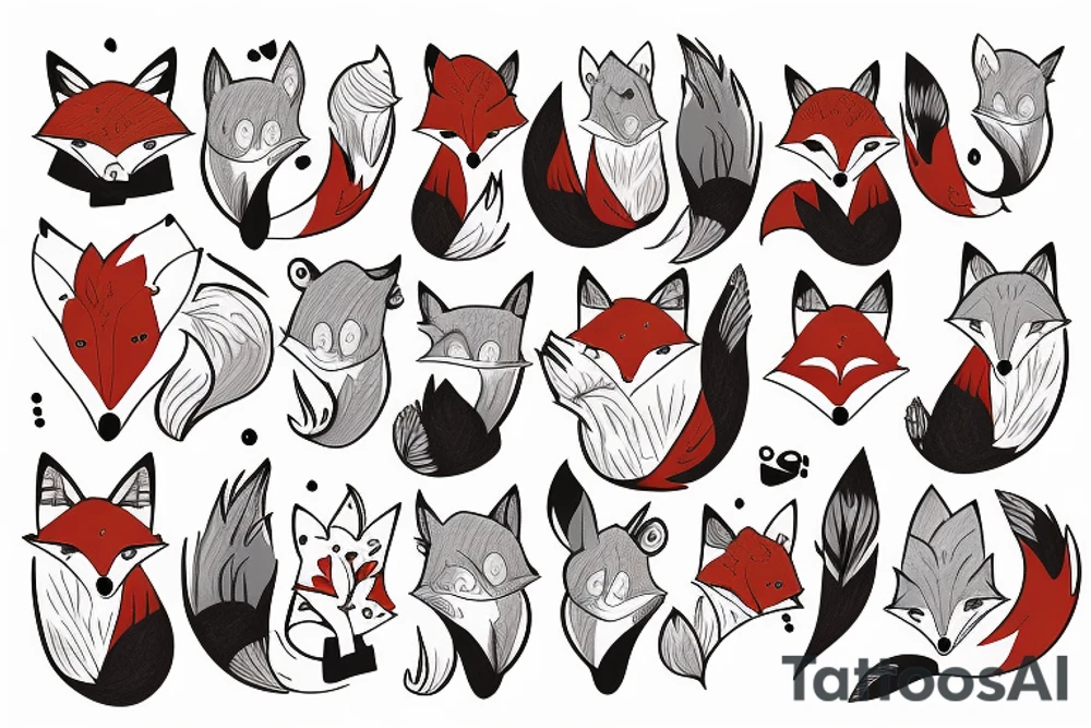 Winter fox + autumn fox side of thigh tattoo idea