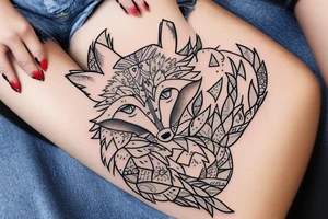 Winter fox + autumn fox side of thigh tattoo idea