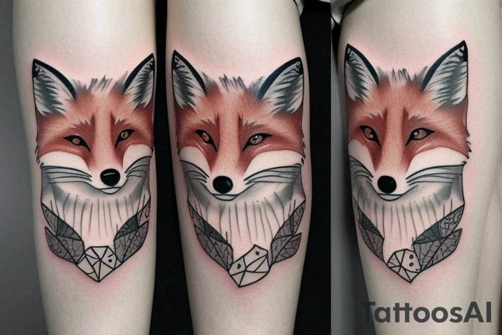 Winter fox + autumn fox side of thigh tattoo idea