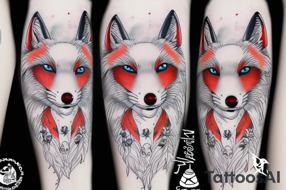 White fox + red fox side of thigh tattoo idea