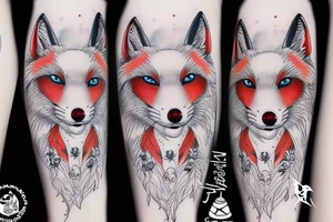 White fox + red fox side of thigh tattoo idea