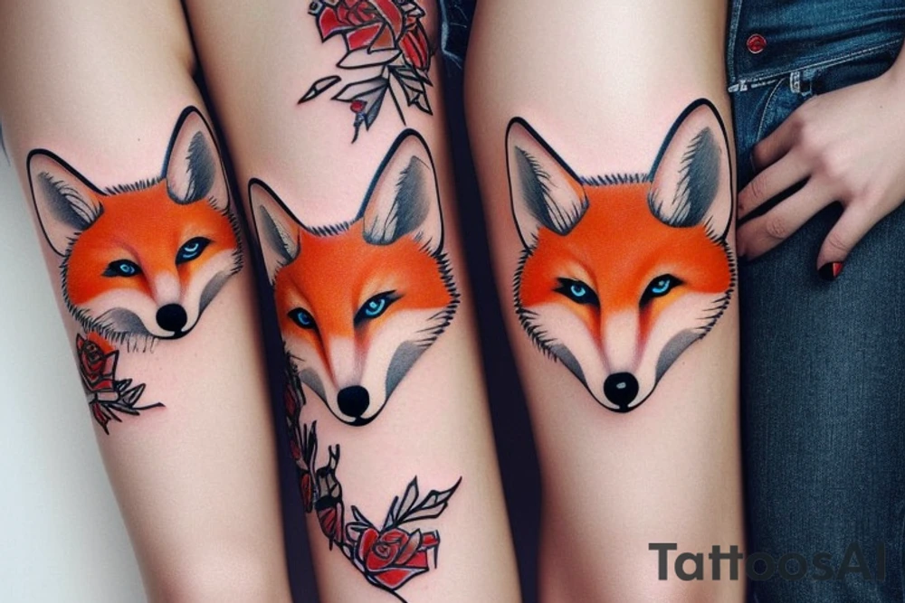 White fox + red fox side of thigh tattoo idea
