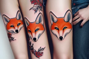 White fox + red fox side of thigh tattoo idea