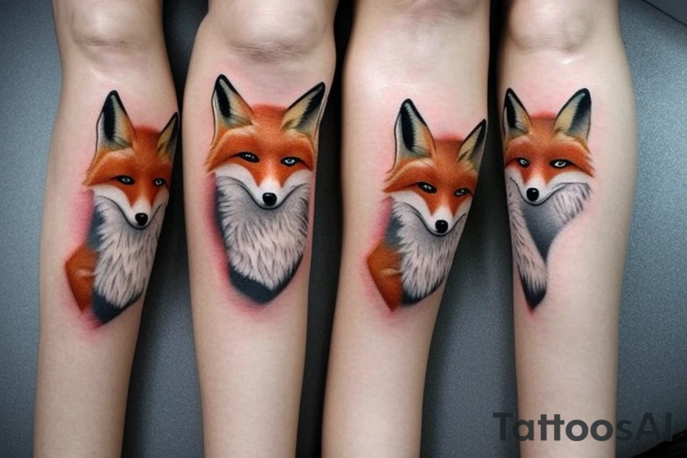 Two foxes,
White fox + red fox side of thigh tattoo idea