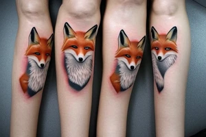 Two foxes,
White fox + red fox side of thigh tattoo idea