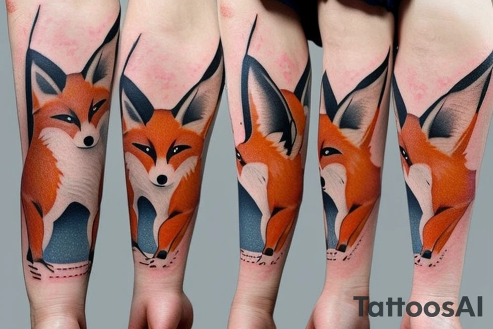 Two foxes in one tattoo
White fox + red fox side of thigh tattoo idea
