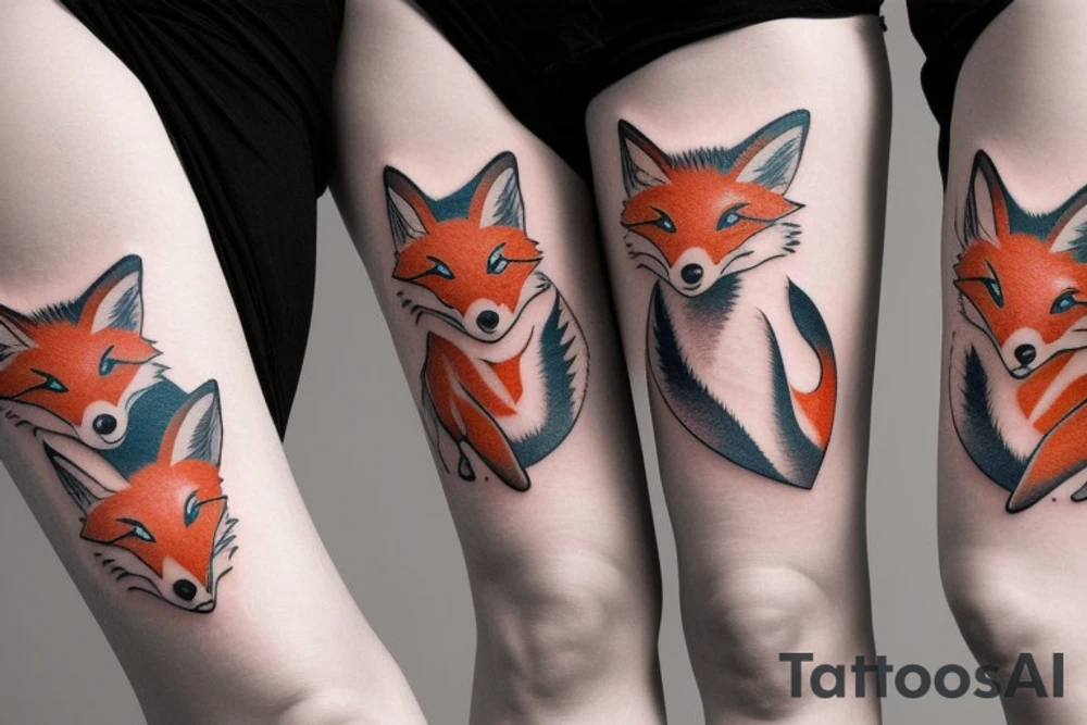 Two foxes in one tattoo
White fox + red fox side of thigh tattoo idea
