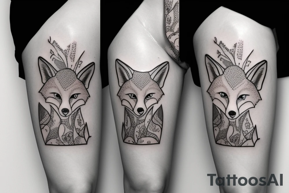 Two foxes in one tattoo
White fox + red fox side of thigh tattoo idea