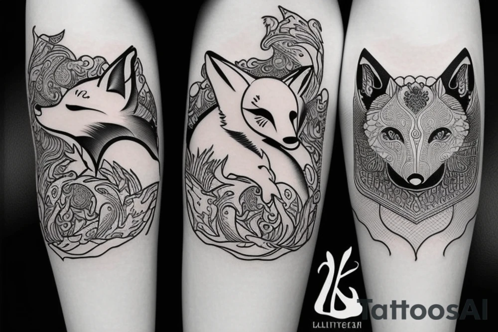 Ying Yang fox twins
White fox + red fox side of thigh tattoo idea