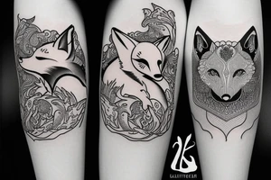 Ying Yang fox twins
White fox + red fox side of thigh tattoo idea
