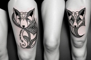 Ying Yang fox twins
White fox + red fox side of thigh tattoo idea