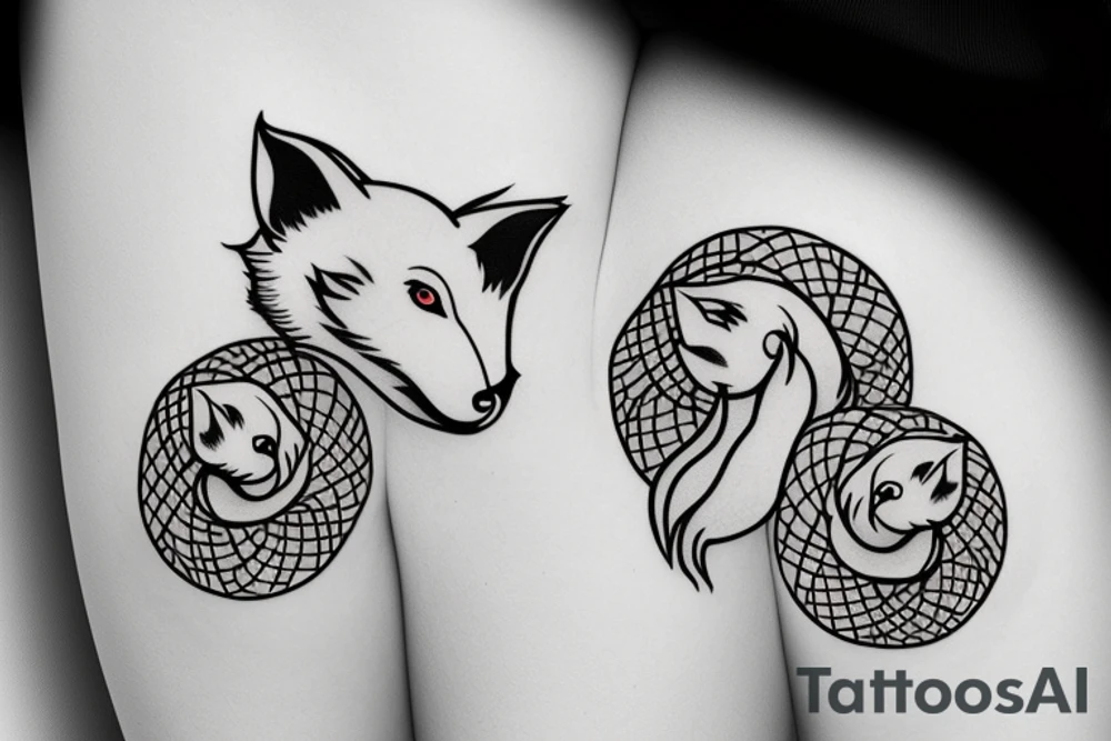 Ying Yang fox twins
White fox + red fox side of thigh tattoo idea