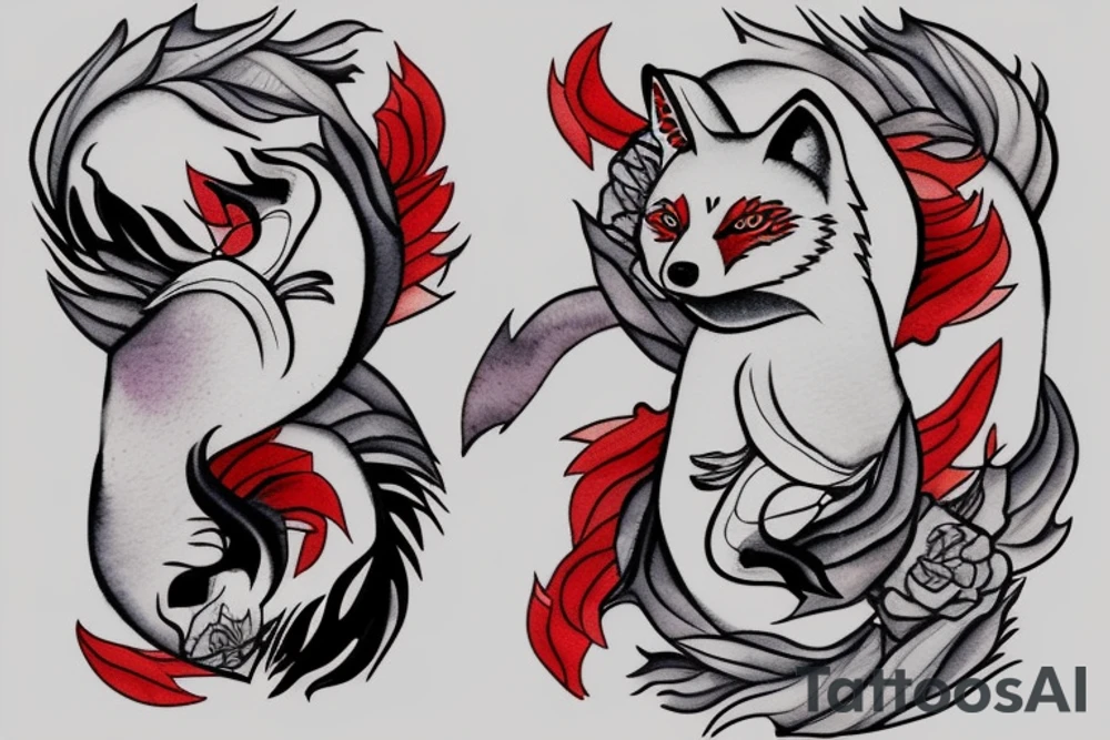 Ying Yang fox twins
White fox + red fox side of thigh tattoo idea