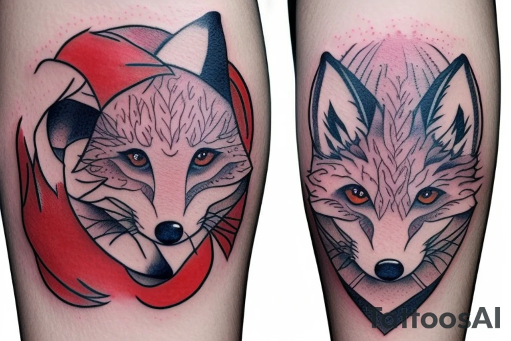 Ying Yang fox twins
White fox + red fox side of thigh tattoo idea