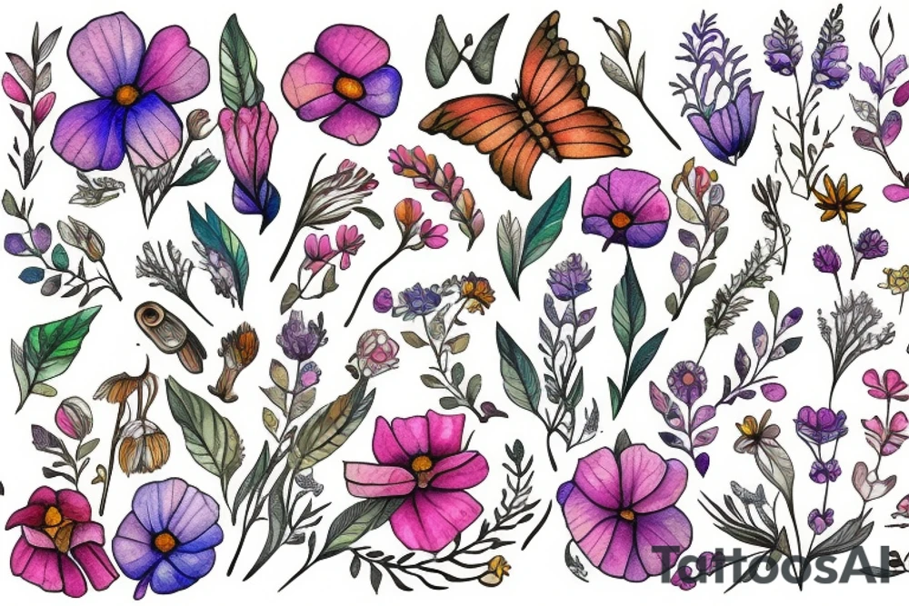 Wildflowers with faeries tattoo idea