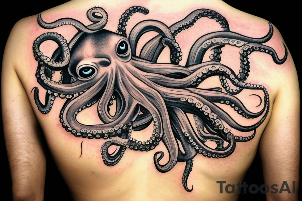 horror octopus on the back of the hand tattoo idea