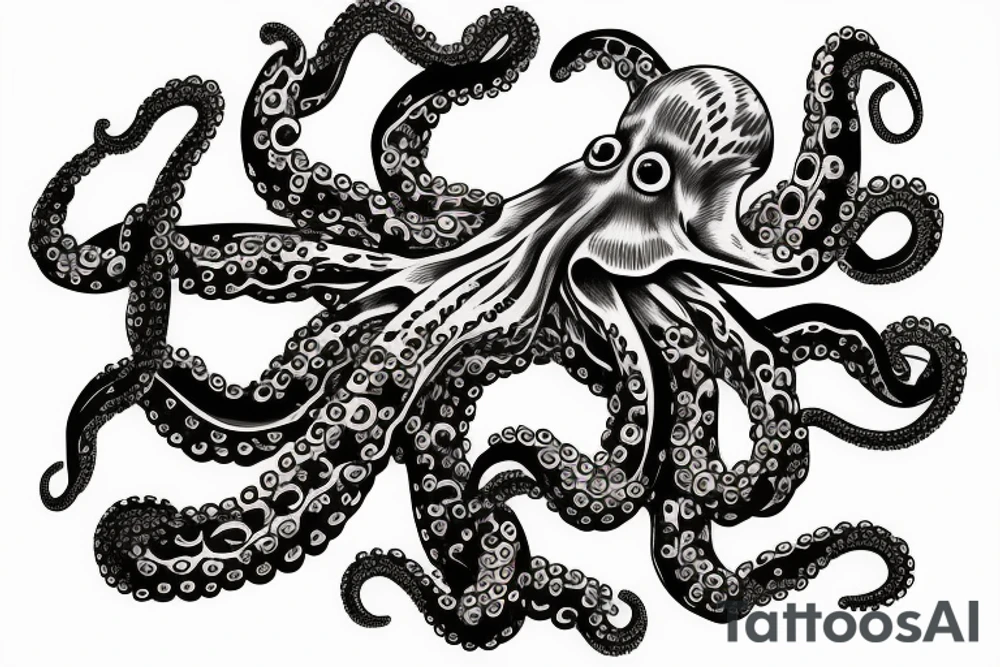 japanese horror octopus on the back of the hand tattoo idea