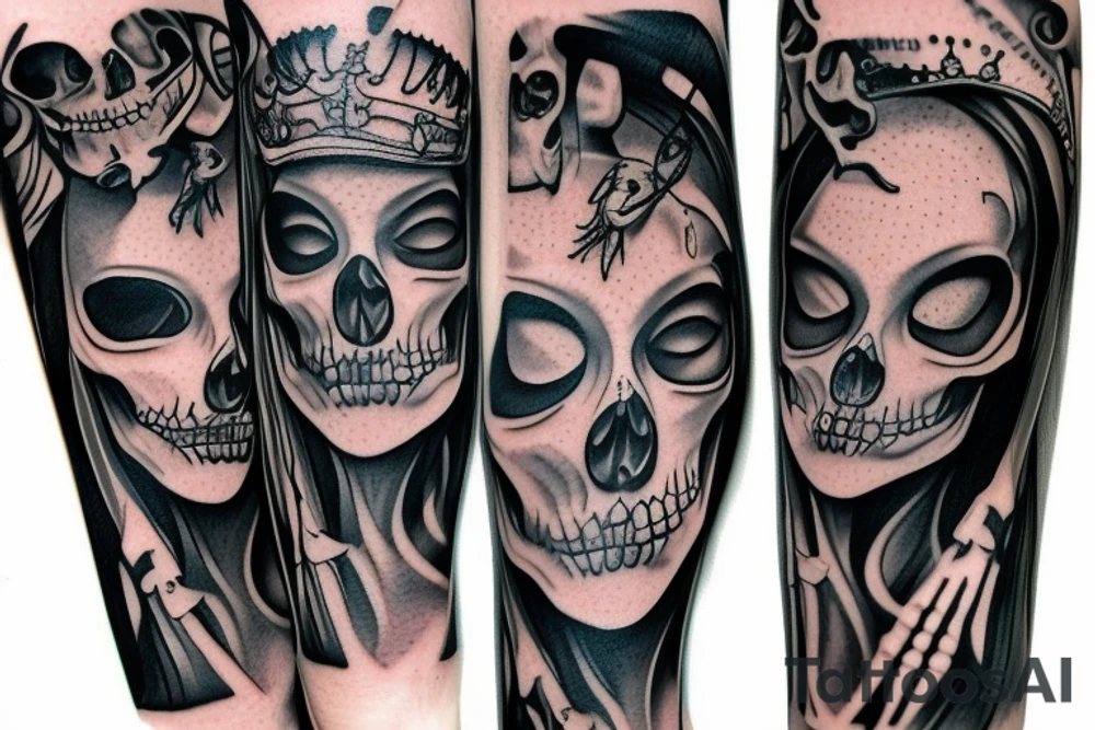 Realistic skeleton queen tattoo idea
