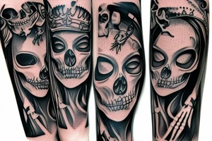 Realistic skeleton queen tattoo idea