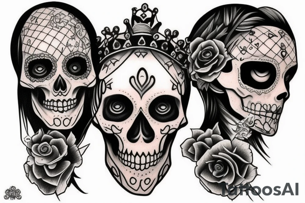 Realistic skeleton queen tattoo idea