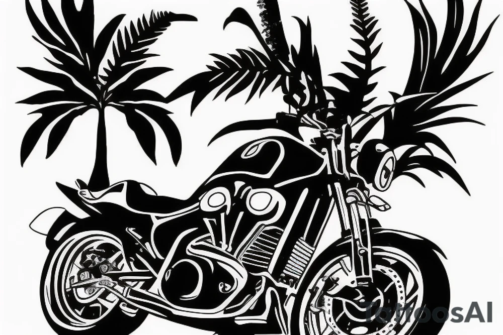 silhouette of a motorbike with the New Zealand fern tattoo idea