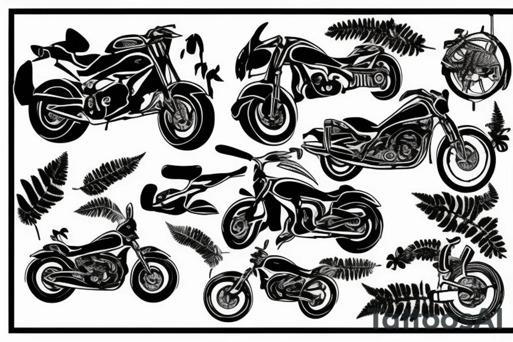 silhouette of a motorbike with the New Zealand fern tattoo idea