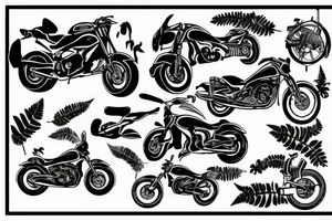 silhouette of a motorbike with the New Zealand fern tattoo idea