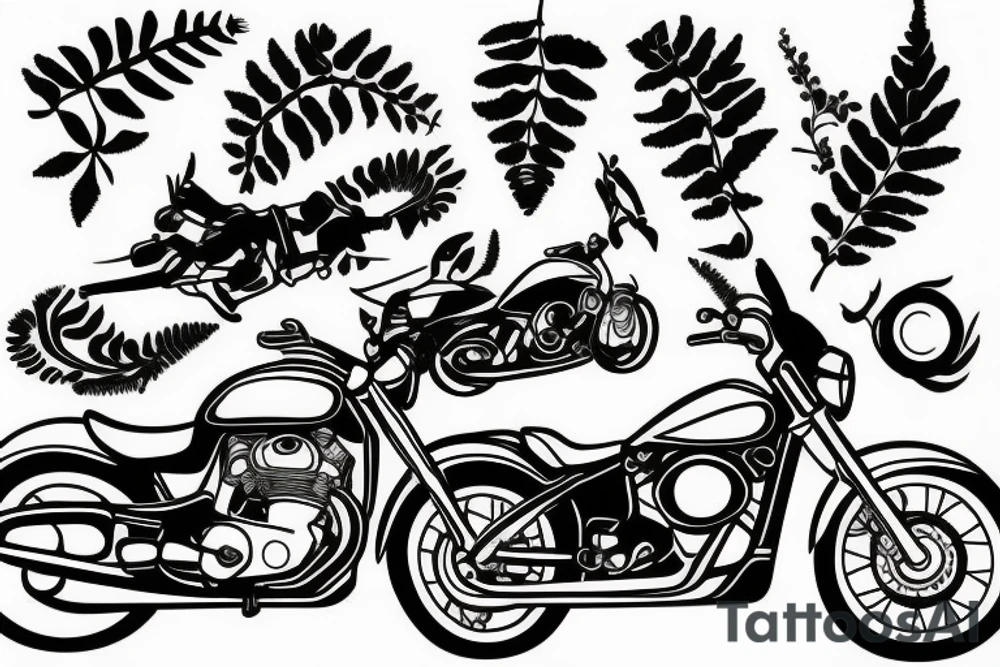 silhouette of a motorbike with the New Zealand fern tattoo idea