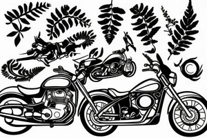 silhouette of a motorbike with the New Zealand fern tattoo idea