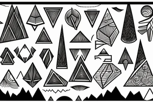 A Geomertric Design with A city Leading to TreeRods and Mountain tattoo idea