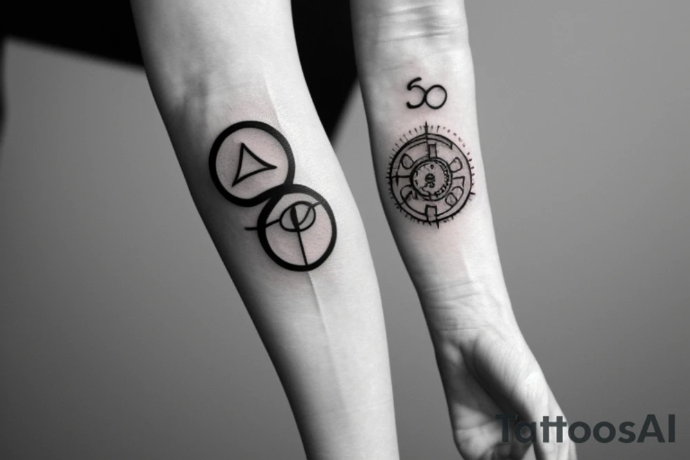 simple minimalistisc forearm tattoo with the Zodiac twins incorporated with the meaning of Cathryn name "Pure" tattoo idea