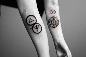 simple minimalistisc forearm tattoo with the Zodiac twins incorporated with the meaning of Cathryn name "Pure" tattoo idea