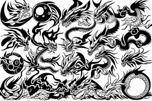 2 dragons surrounding a poke ball tattoo idea
