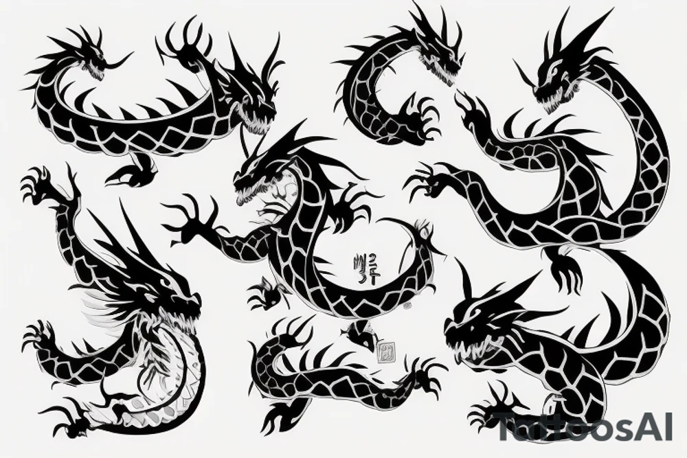 2 dragons surrounding a poke ball tattoo idea