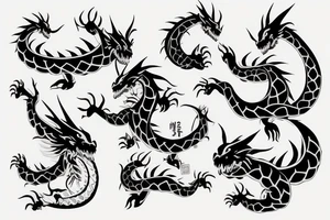 2 dragons surrounding a poke ball tattoo idea