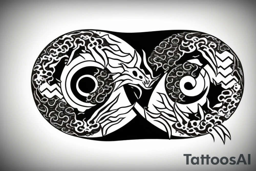 2 dragons surrounding a poke ball yingyang style tattoo idea