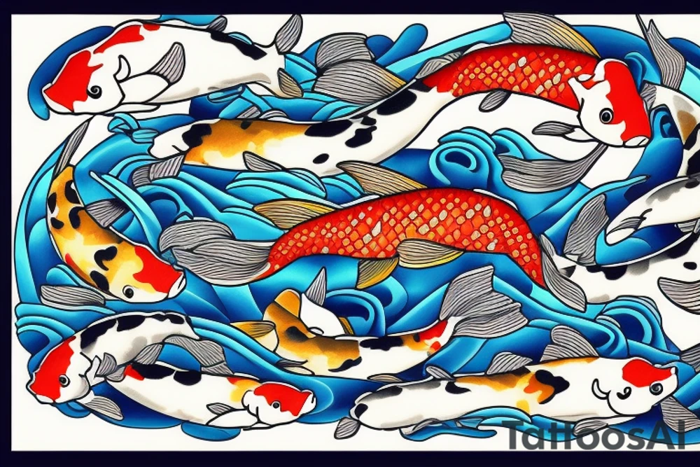 Koi fish swimming upstream tattoo idea